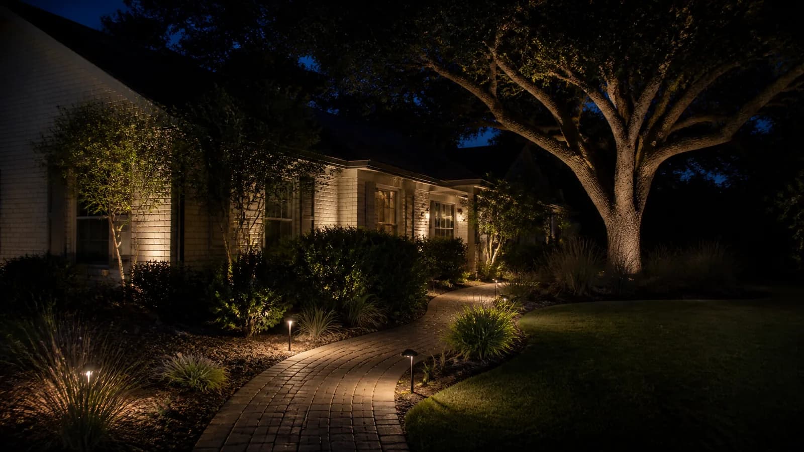Illustrative whole-property lighting scene